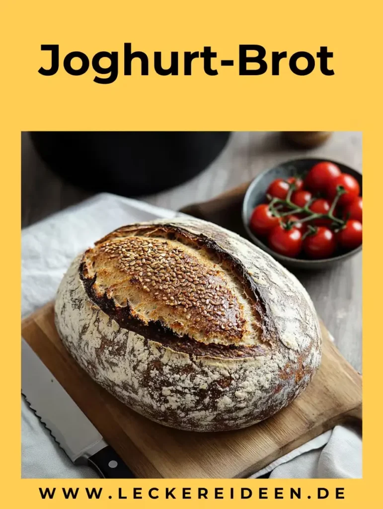 JoghurtBrot – schnell gemacht & super knusprig 5 Knuspriges Bauernbrot auf Holzbrett