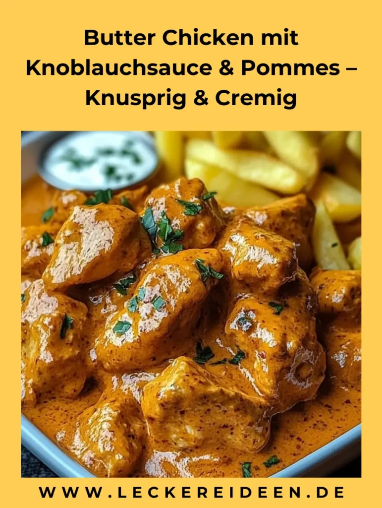 Butter Chicken mit Knoblauchsauce & Pommes – Knusprig & Cremig 4 Butter Chicken mit Knoblauchsauce & Pommes – Knusprig & Cremig