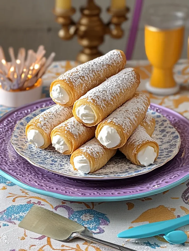 Schaumrollen: Knusprig & Cremig Genießen 3 Süße Schaumrollen, perfekt bestäubt mit Puderzucker