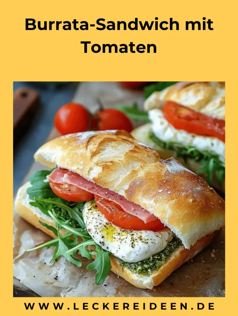 Burrata-Sandwich mit Tomaten – Schnell, Cremig und in 10 Minuten fertig 4 Burrata-Sandwich