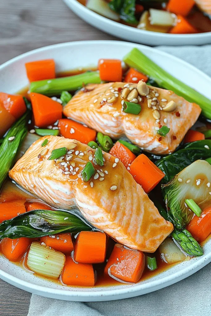Asialachs mit Gemüse – Mikrowellenrezept mit Erdnuss-Soja-Dressing 3 DAMPFGAREN MIT DER MIKROWELLE – ASIALACHS REZEPT