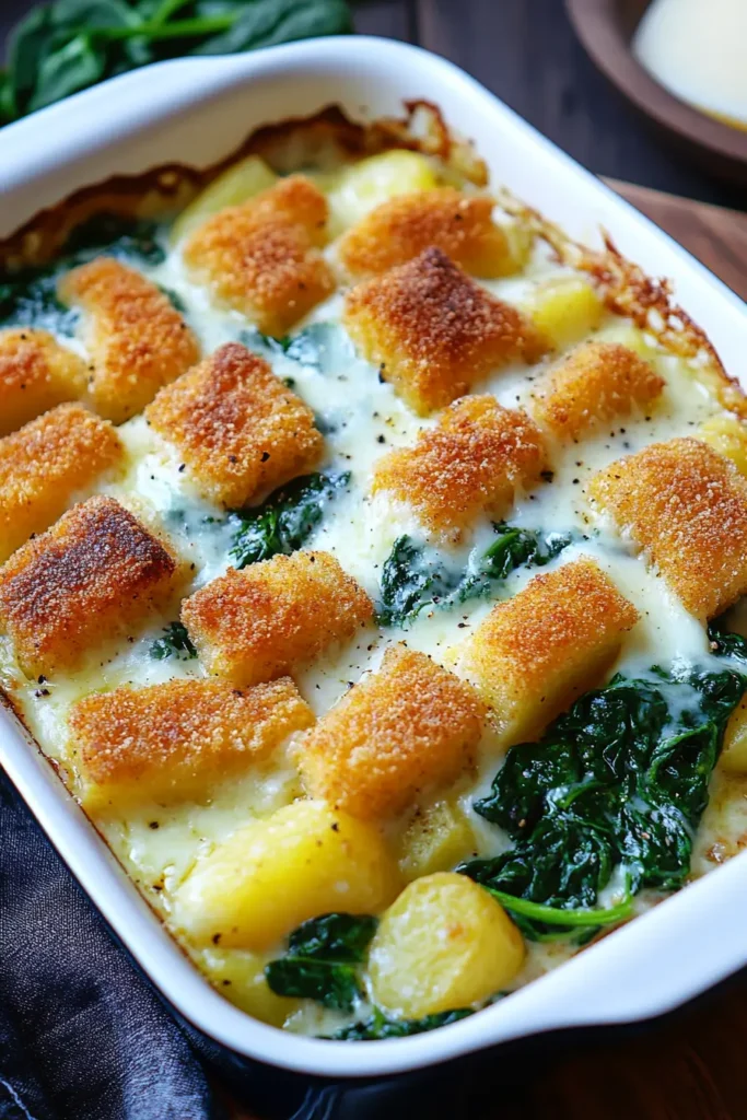 Fischstäbchen-Auflauf mit Kartoffeln und Spinat 2 Fischstäbchen-Auflauf
