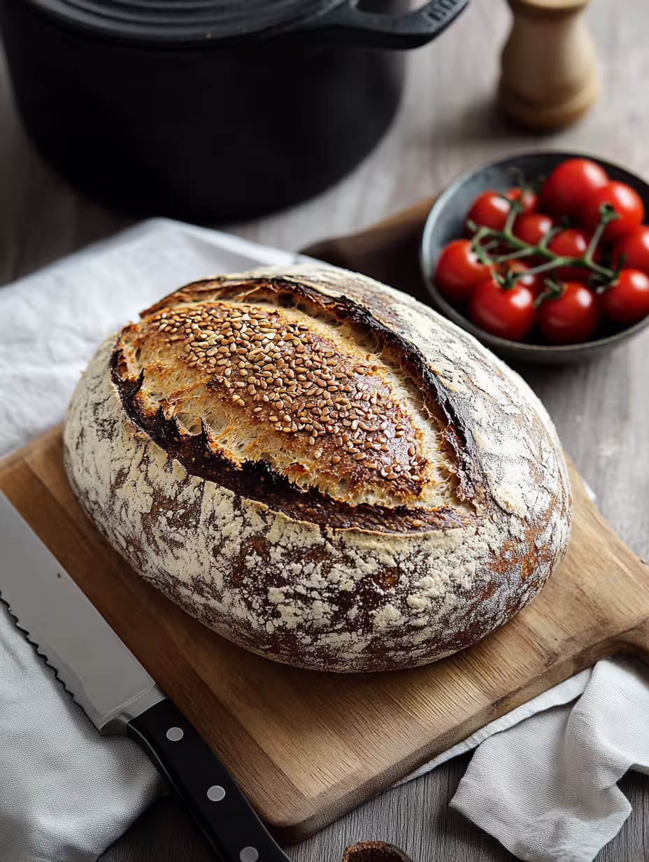 JoghurtBrot – schnell gemacht & super knusprig 6 Crispy Artisan Bread on Wooden Board