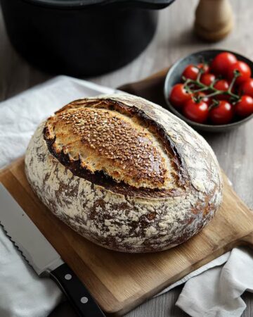 Knuspriges Bauernbrot auf Holzbrett Rezepte