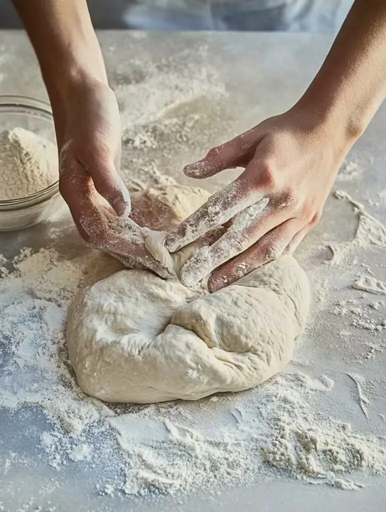 JoghurtBrot – schnell gemacht & super knusprig 3 Haende beim Kneten von weichem Brotteig 1 Leckere Ideen