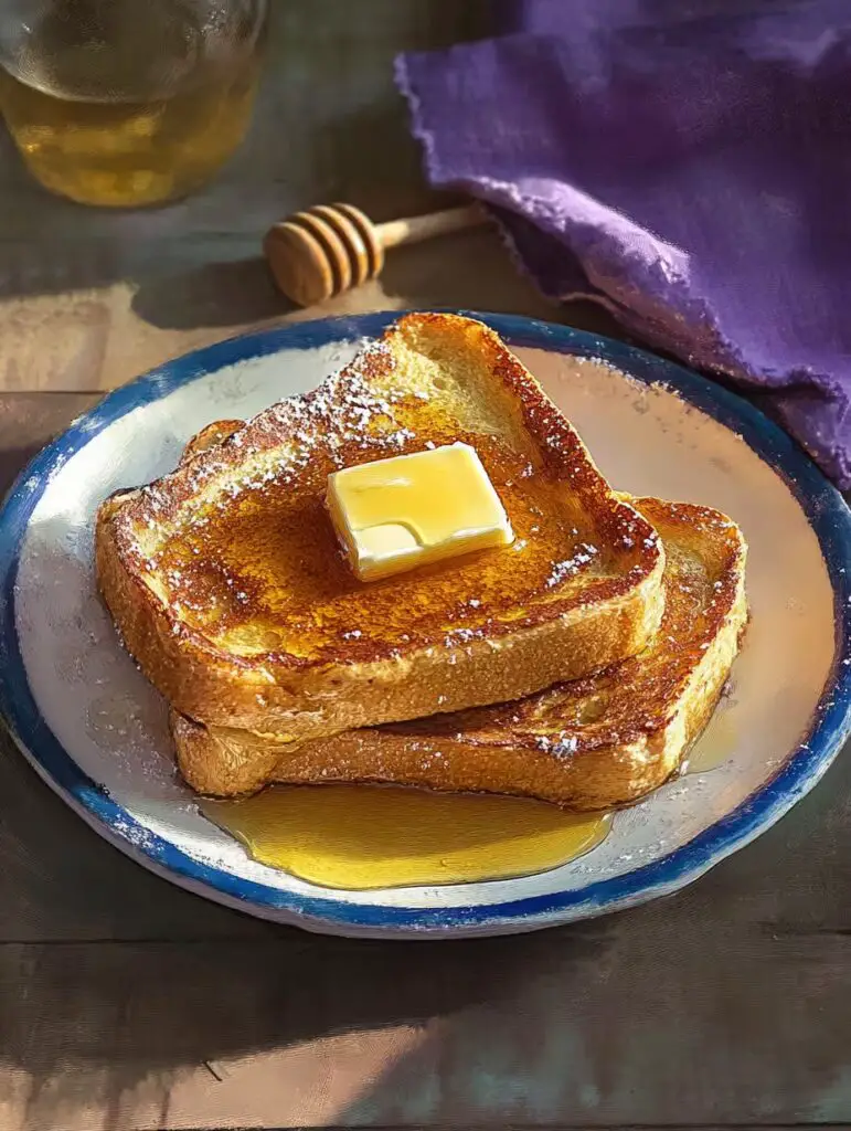 Nahaufnahme von Armer Ritter mit geschmolzener Butter und Honig 1 Leckere Ideen