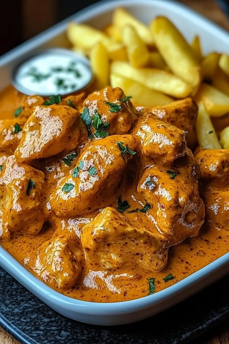 Butter Chicken mit Knoblauchsauce & Pommes – Knusprig & Cremig 5 Butter Chicken mit