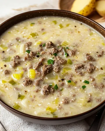 Käse-Lauch-Suppe mit Hackfleisch
