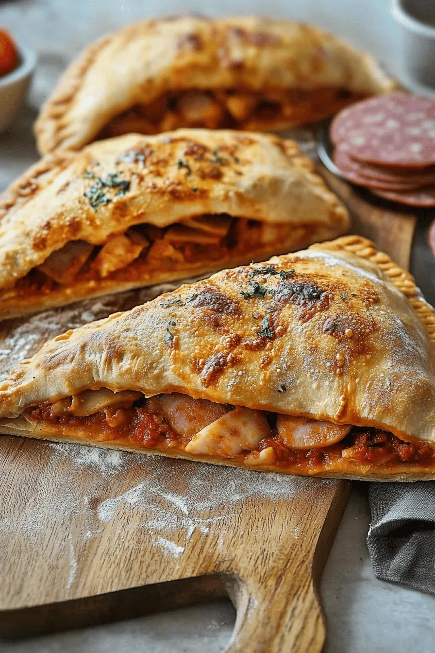 Hausgemachte Calzone – gefüllte Pizzatasche mit Käse, Schinken & Salami Hausgemachte Calzone – gefüllte Pizzatasche mit Käse, Schinken & Salami