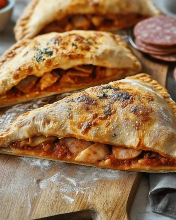 Calzone – gefüllte Pizzatasche mit Käse, Salami und Schinken