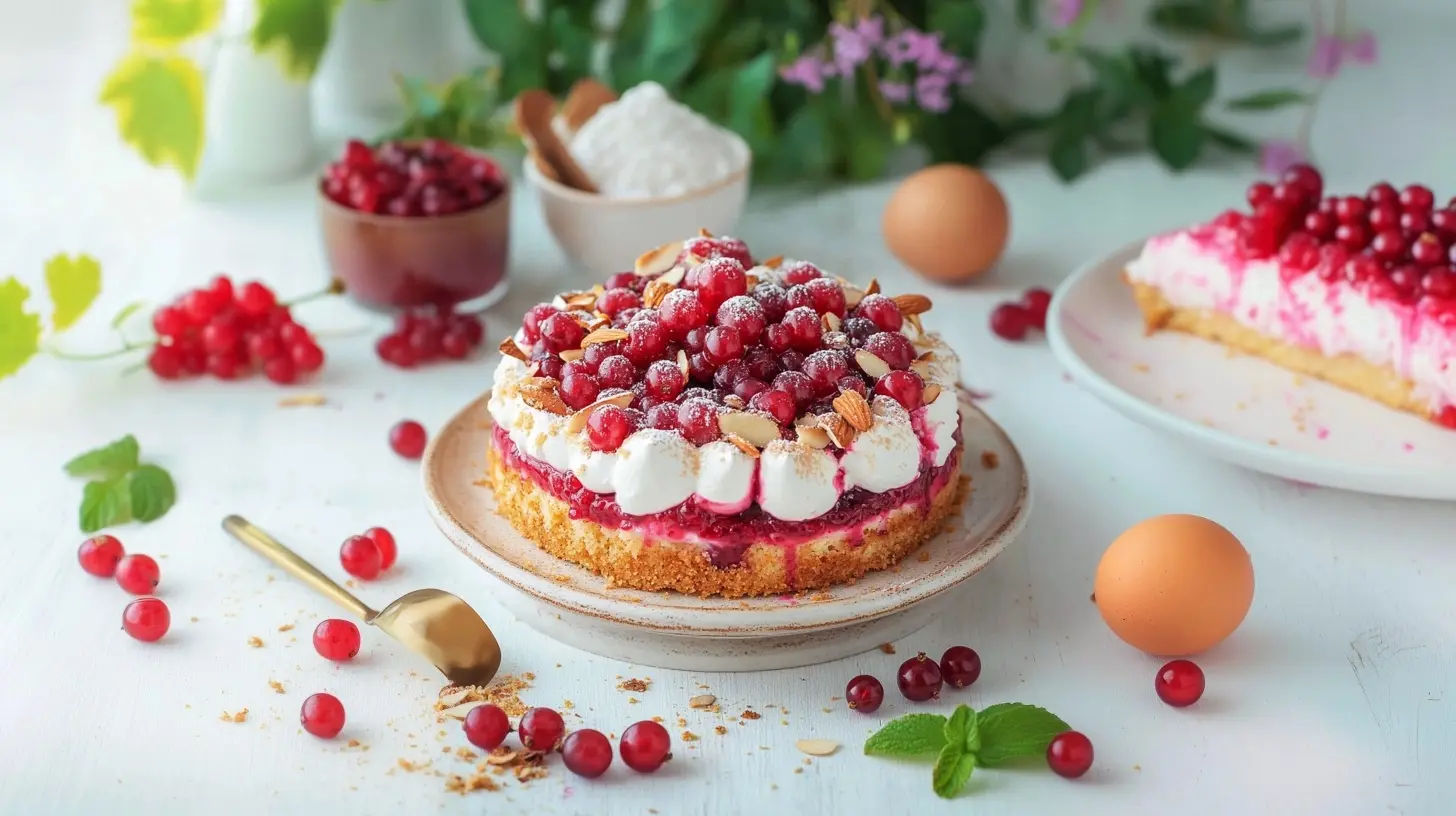 Johannisbeerkuchen mit Baiser &amp; Mandeln – fruchtig, süß &amp; unwiderstehlich